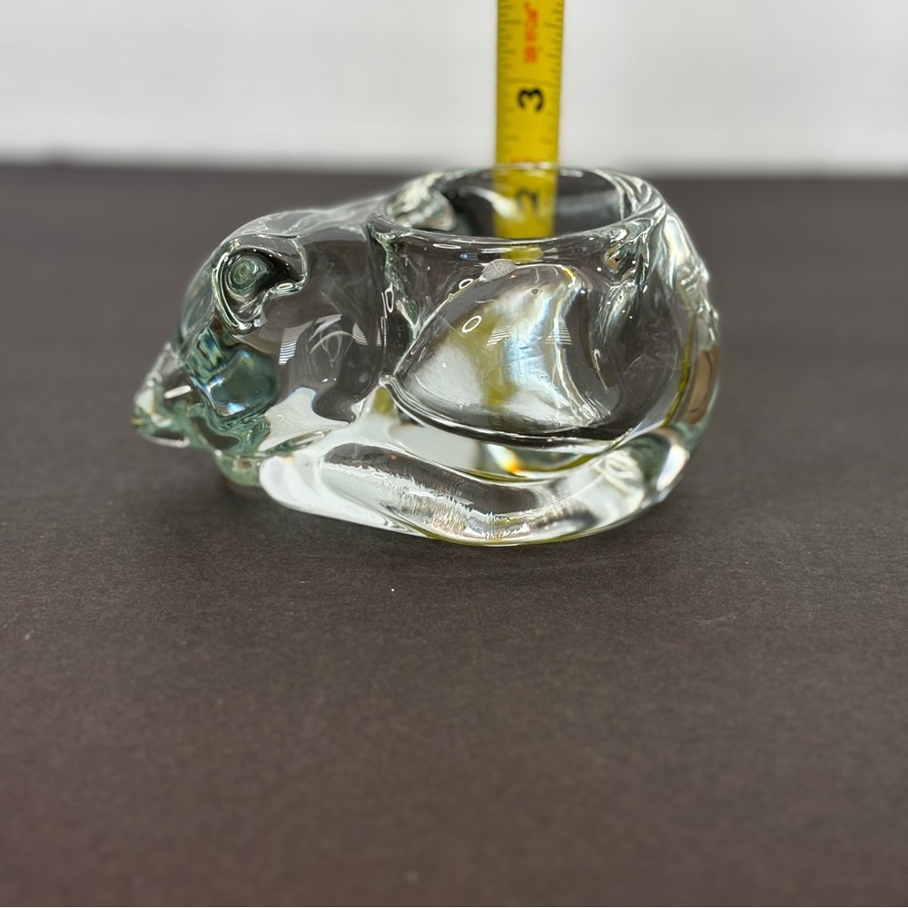 Vintage Indiana Glass Crystal Clear Sleeping Cat Votive Candle Tea Light Holder - Picture 7 of 8